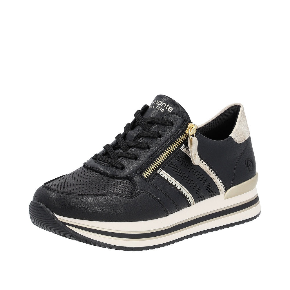 Remonte Women's shoes | Style D1318 Athletic Lace-up with zip - Black Combination