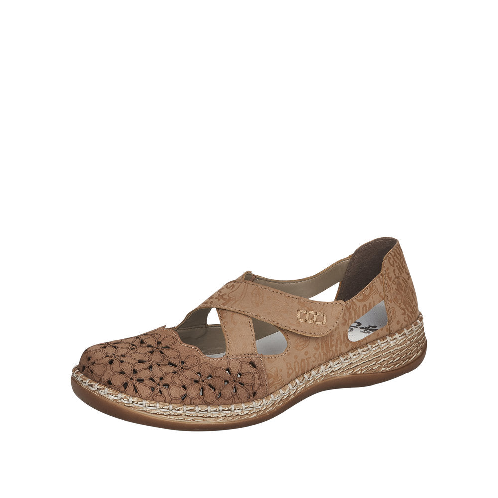 Rieker Women's shoes | Style 464H4 Casual Ballerina with Strap - Beige