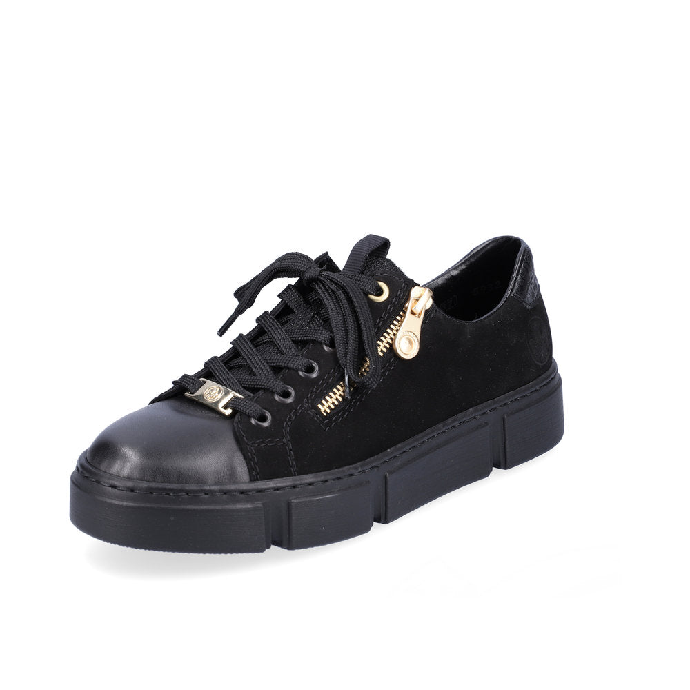 Rieker Women's shoes | Style N5932 Athletic Lace-up with zip - Black