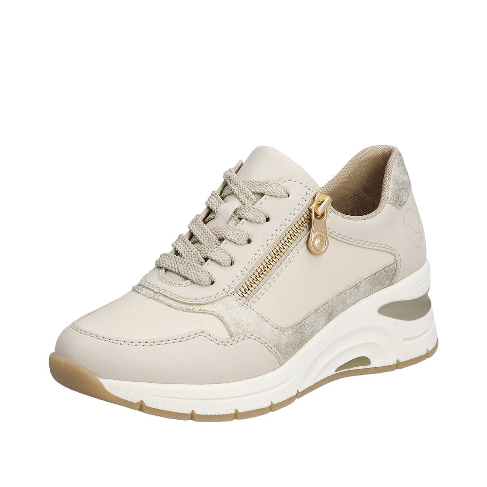 Rieker Women's shoes | Style N9301 Athletic Lace-up with zip - Beige