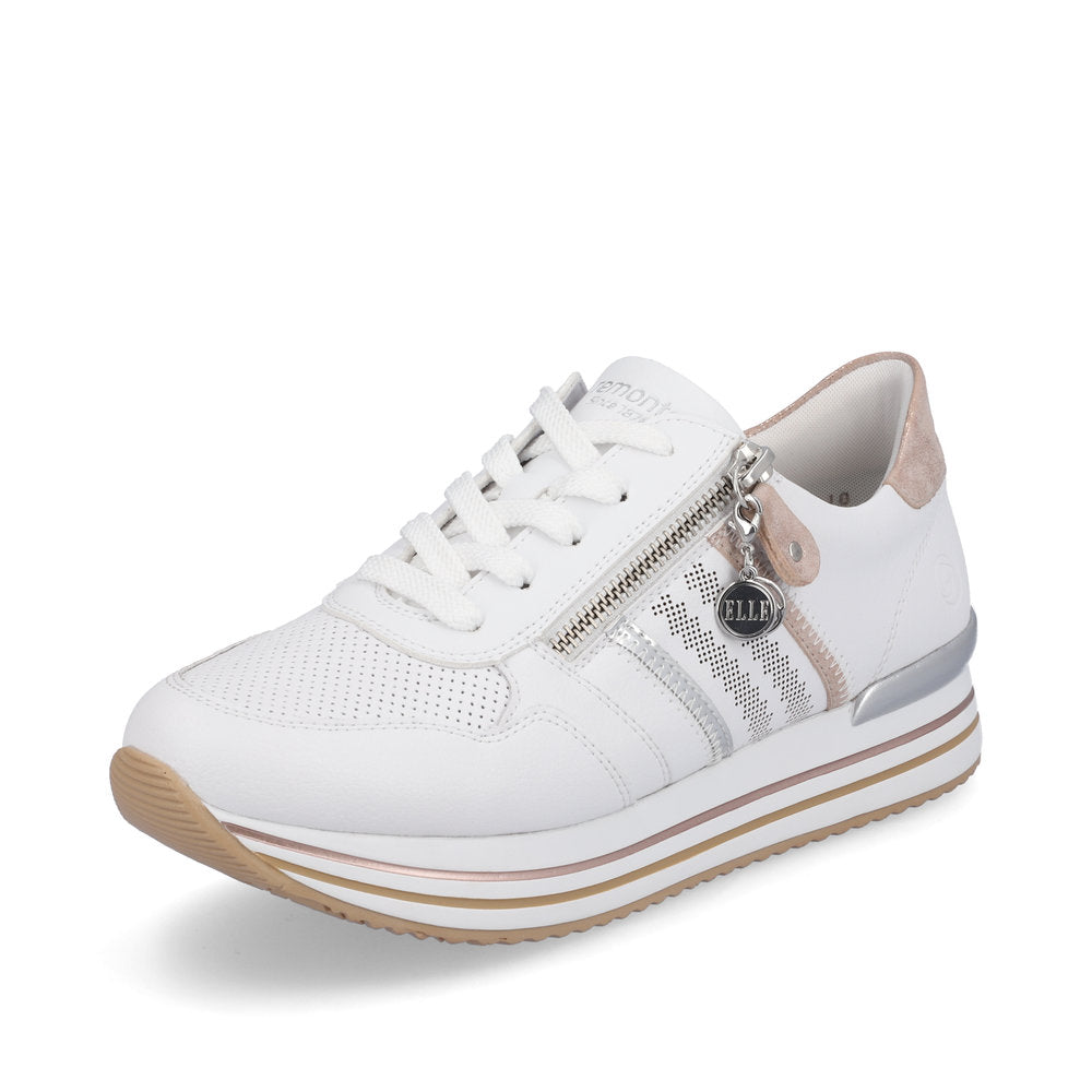 Remonte Women's shoes | Style D1318 Athletic Lace-up with zip - White Combination