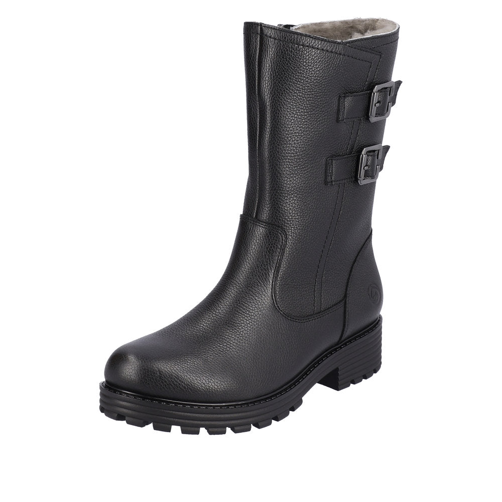 Remonte Leather Women's Mid Height Boots| D0W76 Mid-height Boots - Black