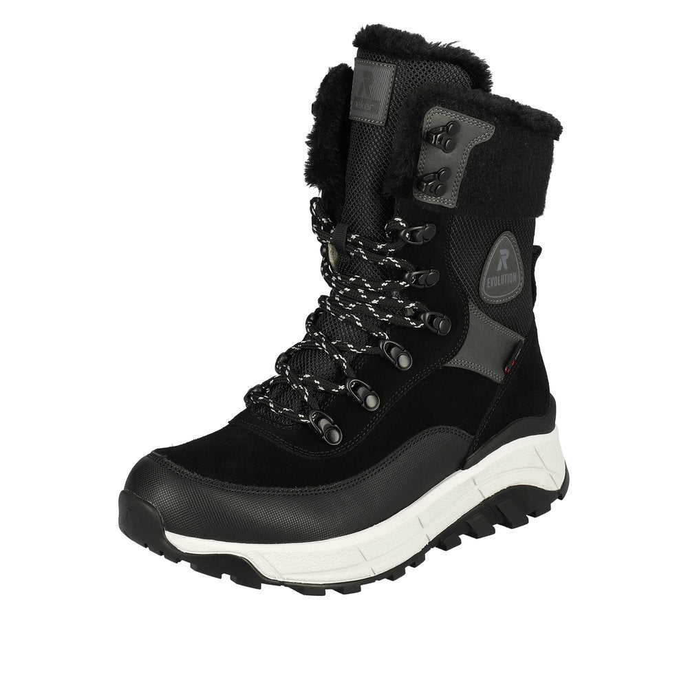 Rieker EVOLUTION Suede Leather Women's Mid Height Boots | W0066 Mid-height Boots - Fiber Grip - Black Combination