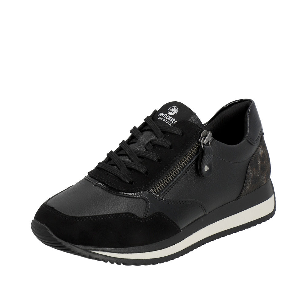 Remonte Women's shoes | Style D0H01 Athletic Lace-up with zip - Black Combination