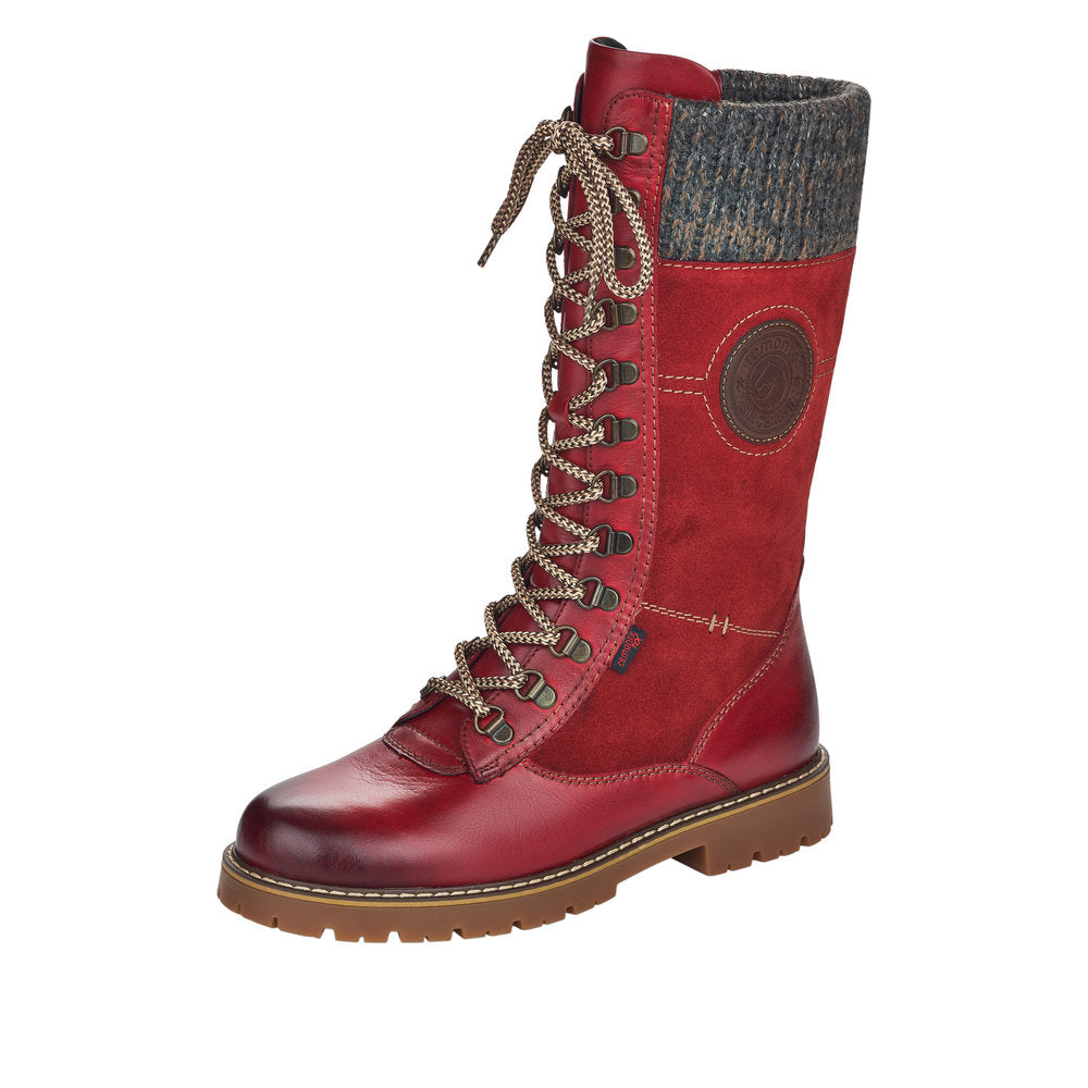 Remonte Suede Leather Women'S' Tall Boots | D9375 Tall Boots Athleisure Boots - Red Combination